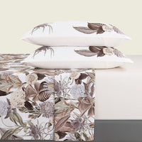 Ensemble de draps : drap-housse, drap plat, taie(s) d'oreiller en satin de coton - dessin Garden Taupe - CXL by Christian Lacroix Maison