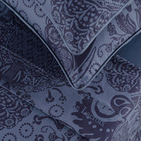 Ensemble de draps: drap-housse drap plat taie(s) d’oreiller en satin de coton - dessin Arles bleu