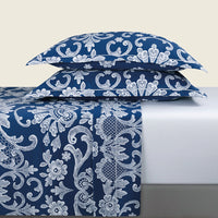 Ensemble de draps satin de coton - Passementerie bleu
