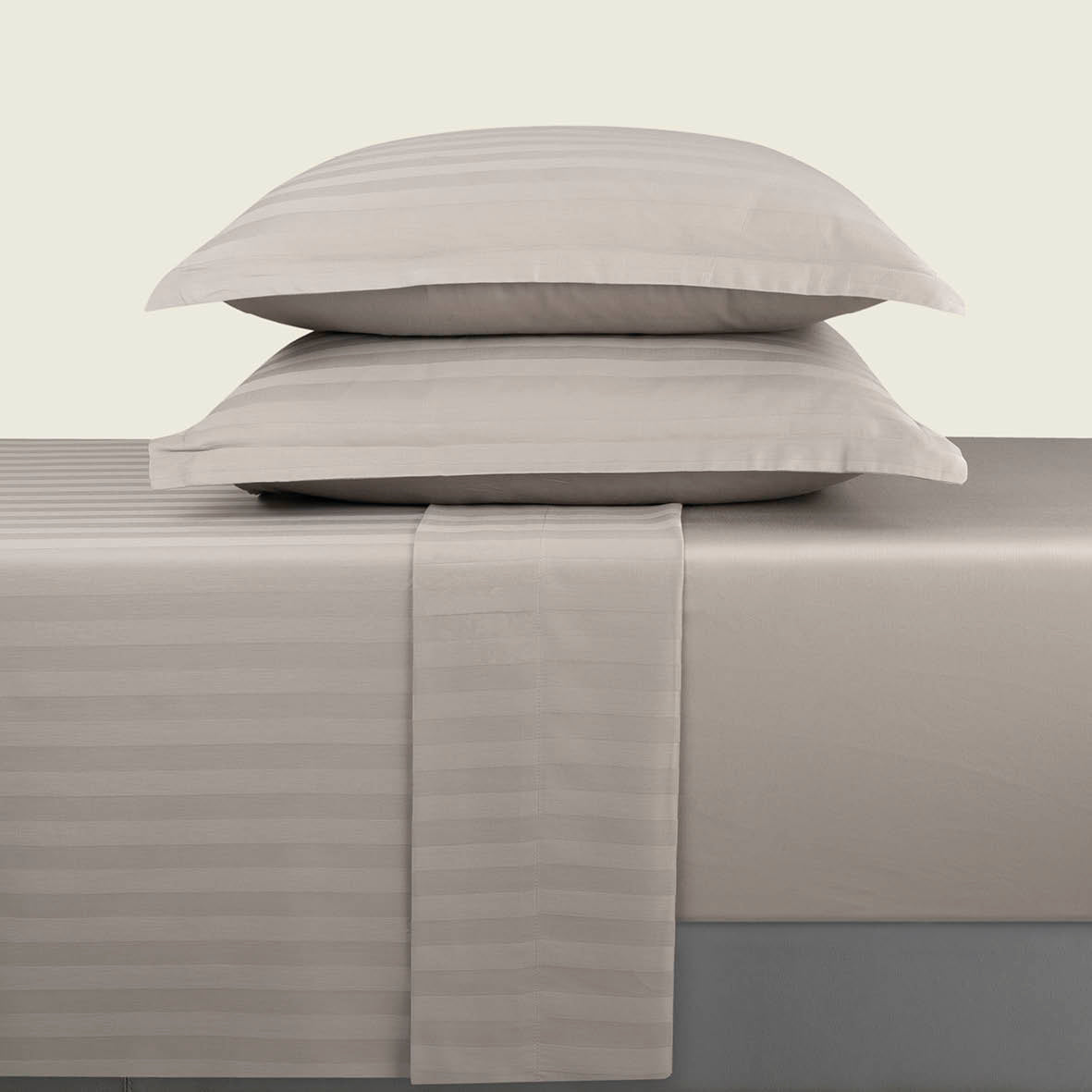 Ensemble de draps satin de coton rayure tissé dobby - Taupe