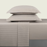 Ensemble de draps satin de coton rayure tissé dobby - Taupe