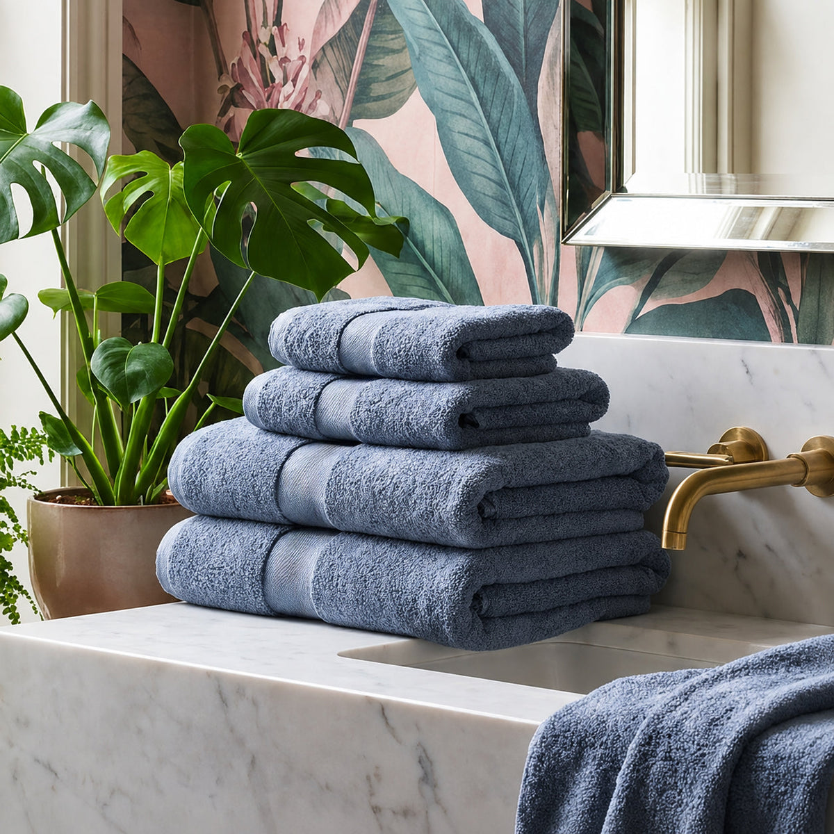 Ensemble de linge de bain 6 pièces (2 serviettes + 4 gants) - 100 % coton peigné - Azur - CXL by Christian Lacroix Maison