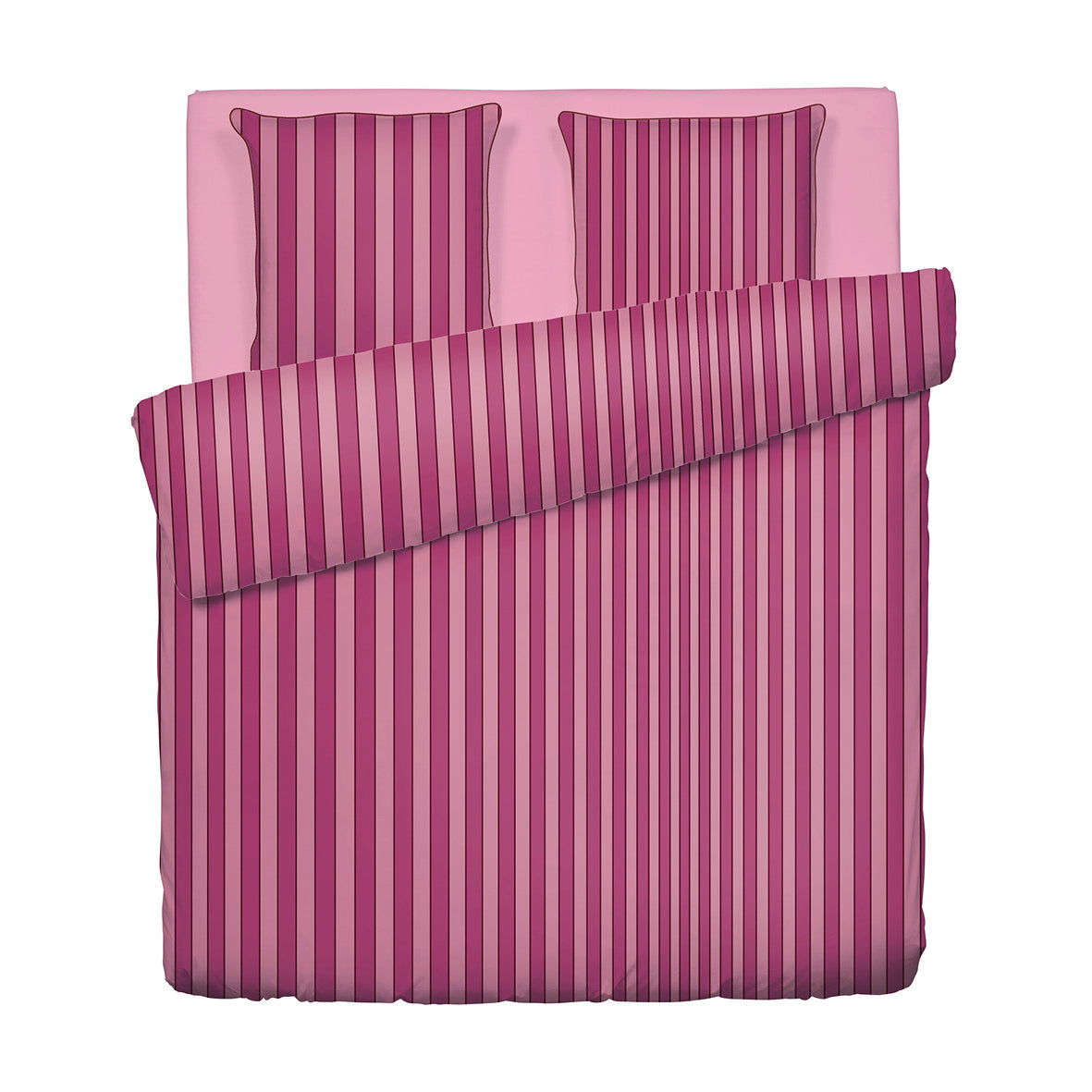 Housse de couette + taie d’oreiller satin de coton - Faisceau Rose - 200 x 220 cm + 2 x (80 x 80 cm)