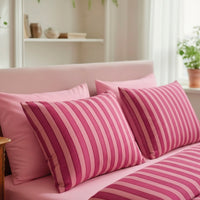 Housse de couette + taie d’oreiller satin de coton - Faisceau Rose