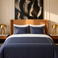 Housse de couette + taie d'oreiller satin de coton - Nîmes Blanc / Bleu foncé - CXL by Christian Lacroix Maison