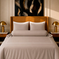 Housse de couette + taie d'oreiller satin de coton - Nîmes Blanc / Taupe - CXL by Christian Lacroix Maison