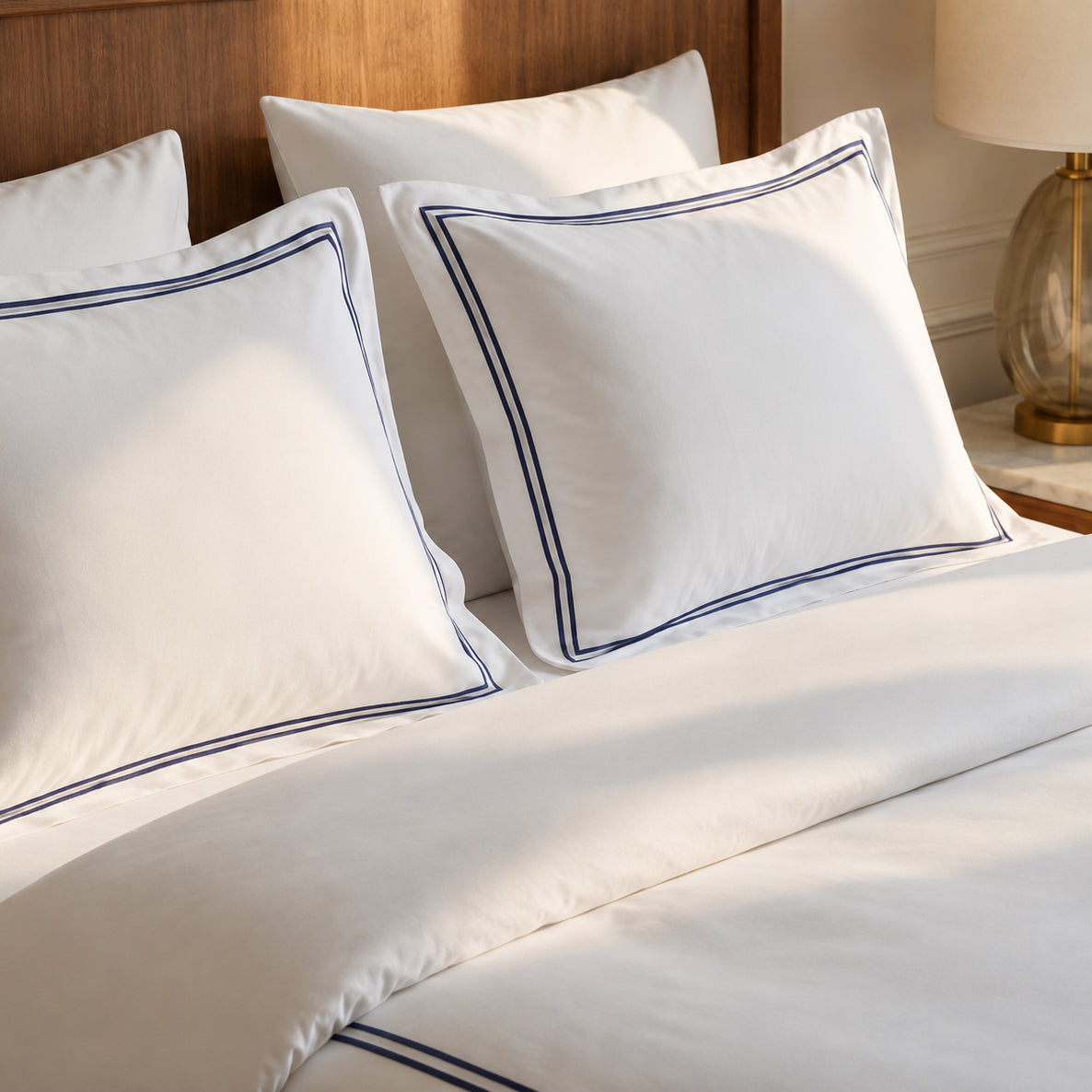 Housse de couette + taie d'oreiller satin de coton - Nîmes Bleu foncé / Blanc - CXL by Christian Lacroix Maison