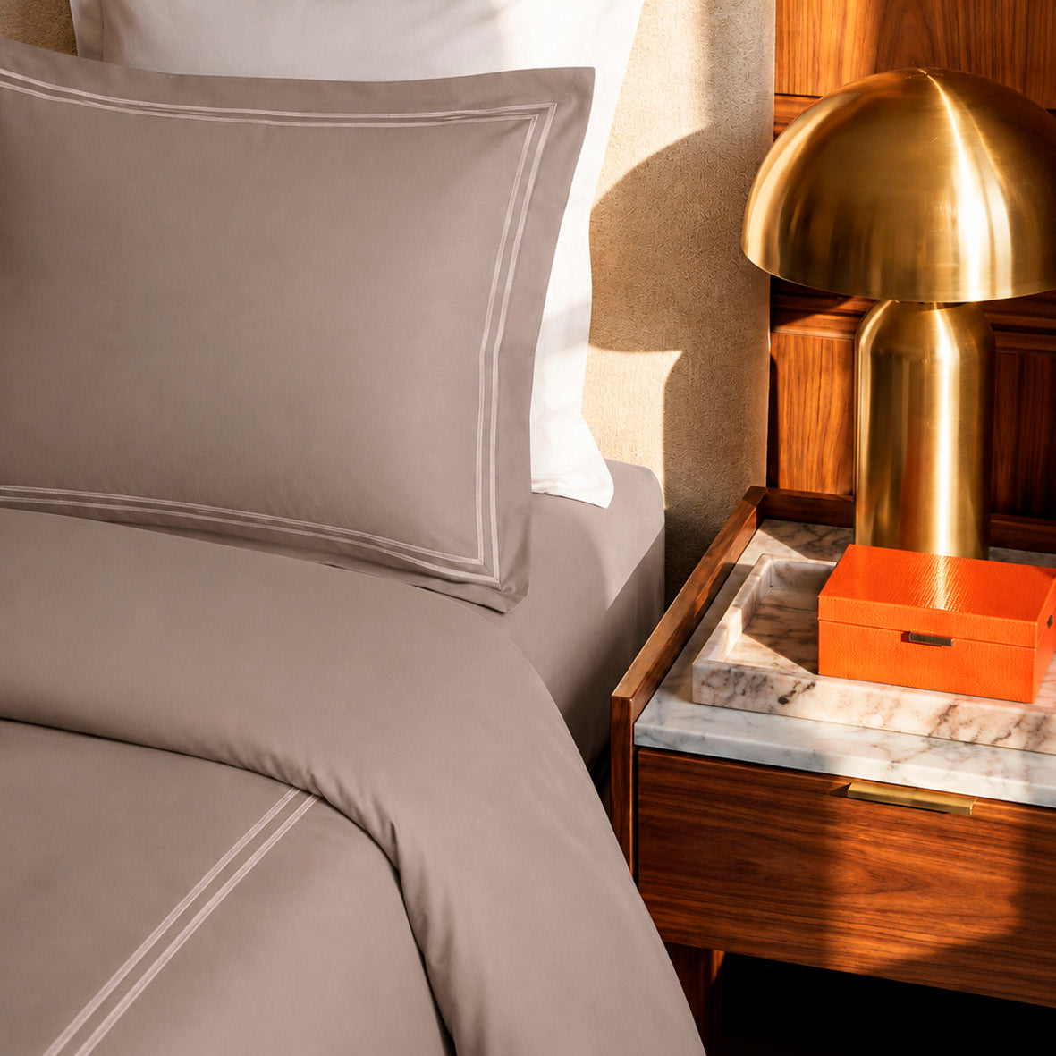 Housse de couette + taie d'oreiller satin de coton - Nîmes Taupe / Taupe - CXL by Christian Lacroix Maison