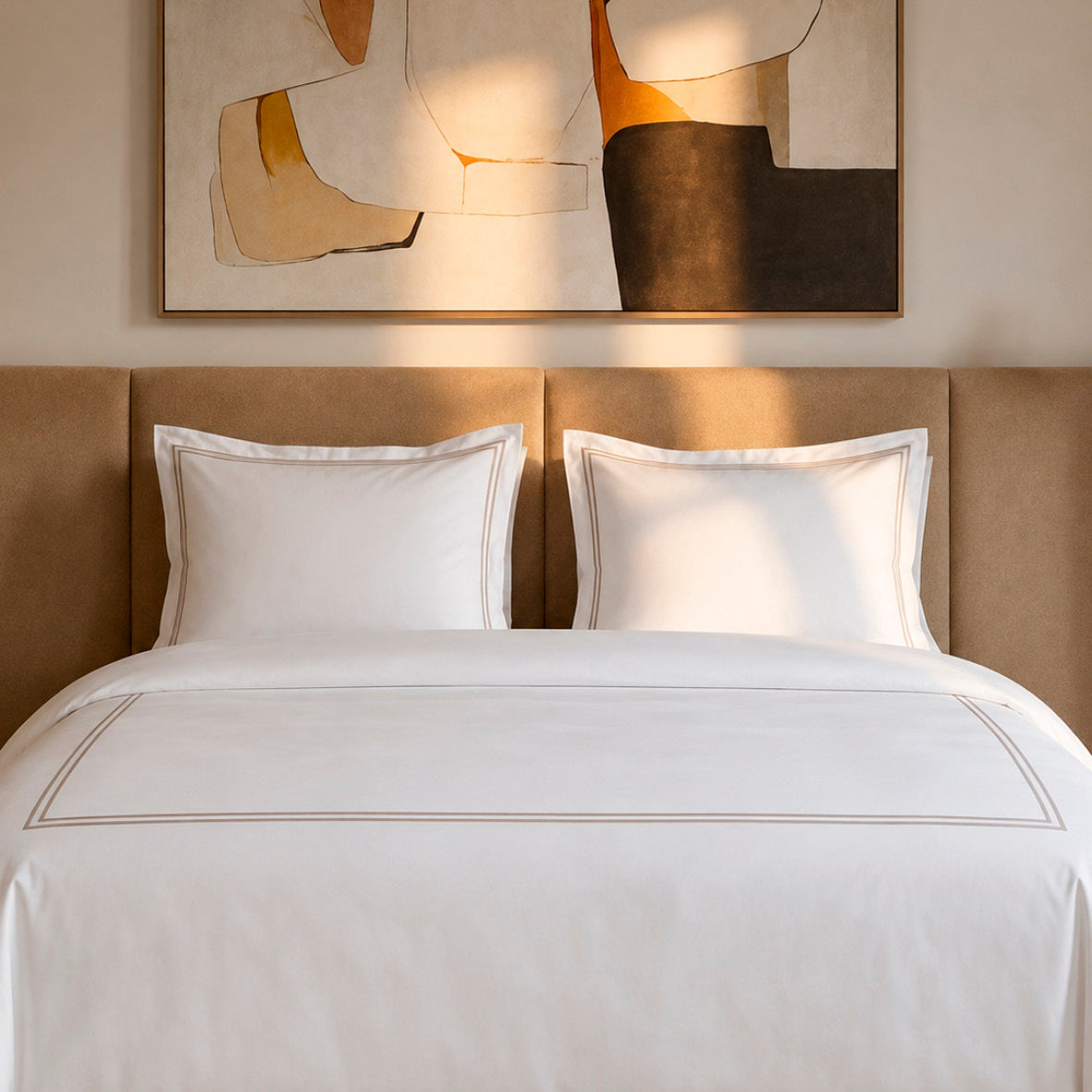 Housse de couette + taie d'oreiller satin de coton - Nîmes Taupe / Blanc - CXL by Christian Lacroix Maison