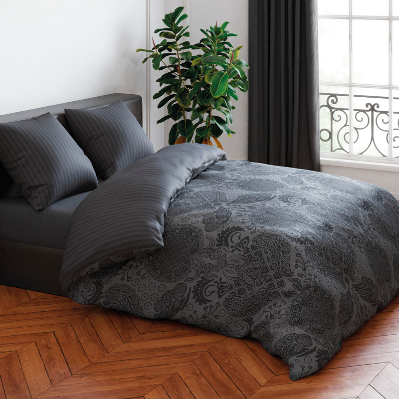 Housse de couette + taie(s) d'oreiller satin de coton - Arles gris foncé - CXL by Christian Lacroix Maison