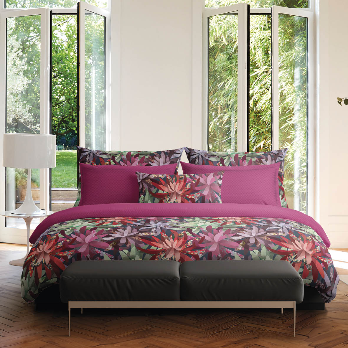 Housse de couette + taie(s) d'oreiller satin de coton - Fleurs psychédéliques Fuchsia - CXL by Christian Lacroix Maison
