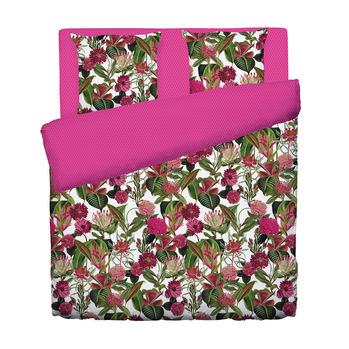 Housse de couette + taie(s) d'oreiller satin de coton - Garden fuchsia - 200 x 200 cm + 2 x (80 x 80 cm)