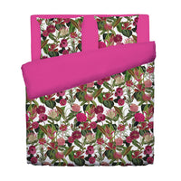 Housse de couette + taie(s) d'oreiller satin de coton - Garden fuchsia - 240 x 220 cm + 2 x (63 x 63 cm)