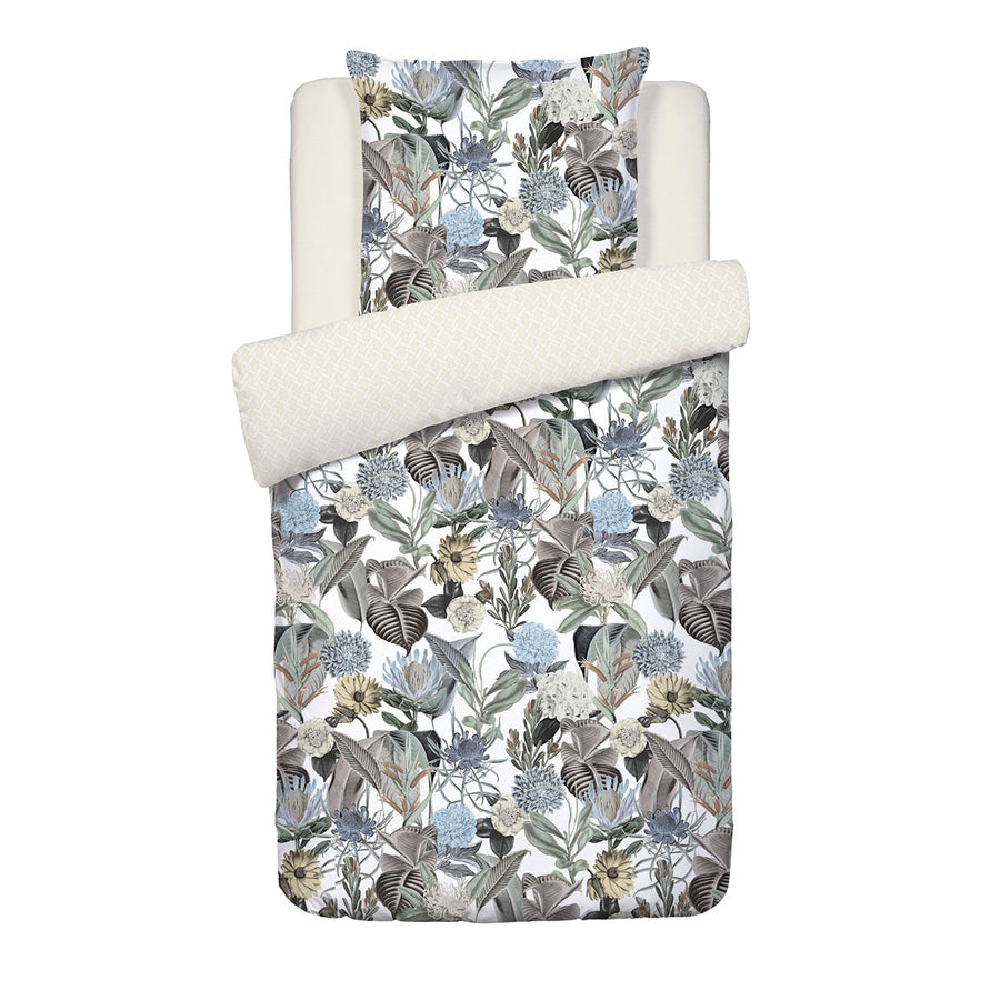 Housse de couette + taie(s) d'oreiller satin de coton - Garden taupe