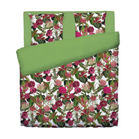 Housse de couette + taie(s) d'oreiller satin de coton - Garden vert - 200 x 200 cm + 2 x (80 x 80 cm)