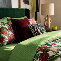Housse de couette + taie(s) d'oreiller satin de coton - Garden vert