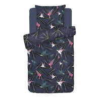 Housse de couette + taie(s) d'oreiller satin de coton - Hirondelles Bleu - 140 x 200 cm + 63 x 63 cm