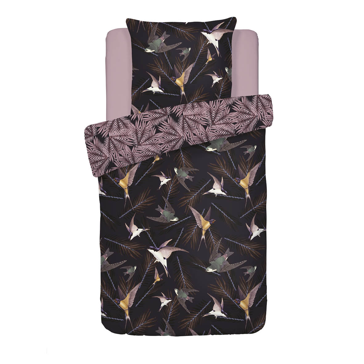 Housse de couette + taie(s) d'oreiller satin de coton - Hirondelles Prune - CXL by Christian Lacroix Maison