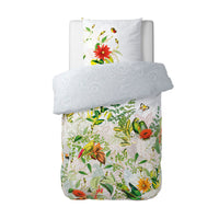 Housse de couette + taie(s) d'oreiller satin de coton - Jardin d'hiver gris perle - 140 x 200 cm + 63 x 63 cm
