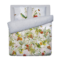 Housse de couette + taie(s) d'oreiller satin de coton - Jardin d'hiver gris perle - 240 x 220 cm + 2 x (80 x 80 cm)
