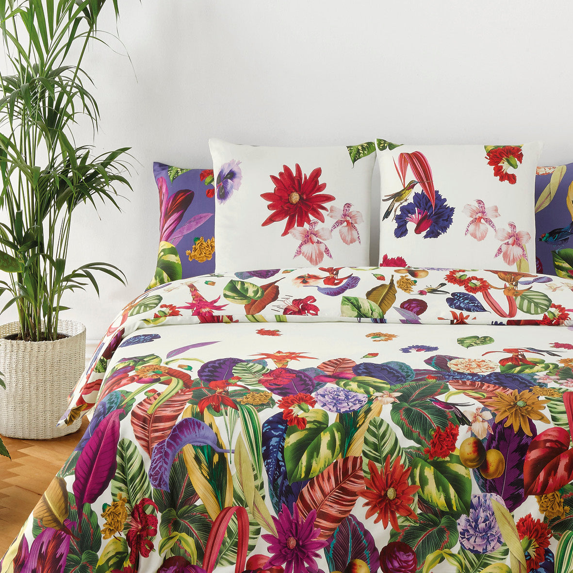 Housse de couette + taie(s) d'oreiller satin de coton - Jardin tropical