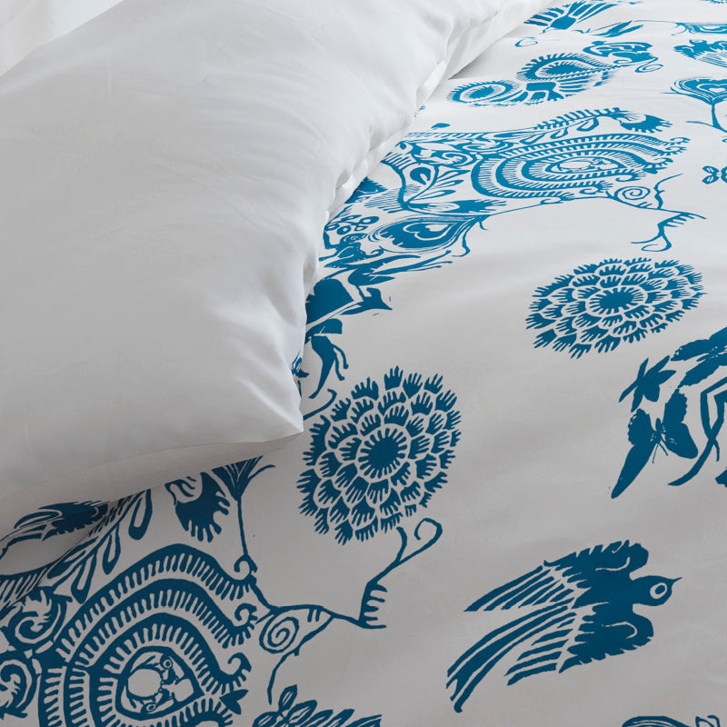 Housse de couette + taie(s) d'oreiller satin de coton - Love stories bleu/blanc - CXL by Christian Lacroix Maison