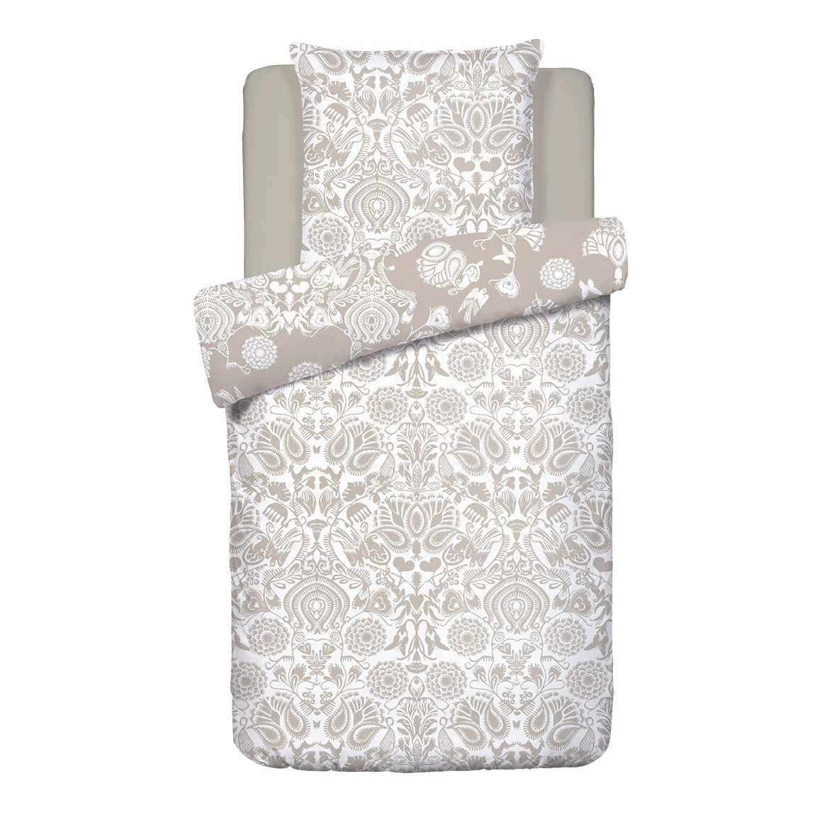 Housse de couette + taie(s) d'oreiller satin de coton - Love stories beige - CXL by Christian Lacroix Maison