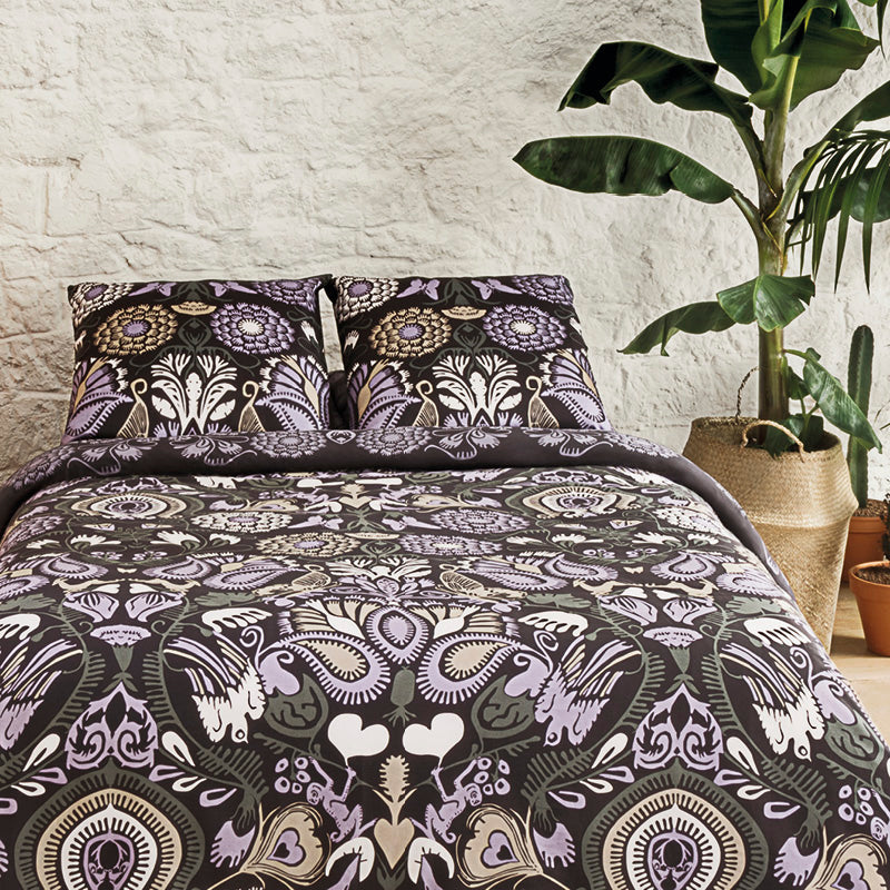 Housse de couette + taie(s) d'oreiller satin de coton - Love Stories prune - CXL by Christian Lacroix Maison