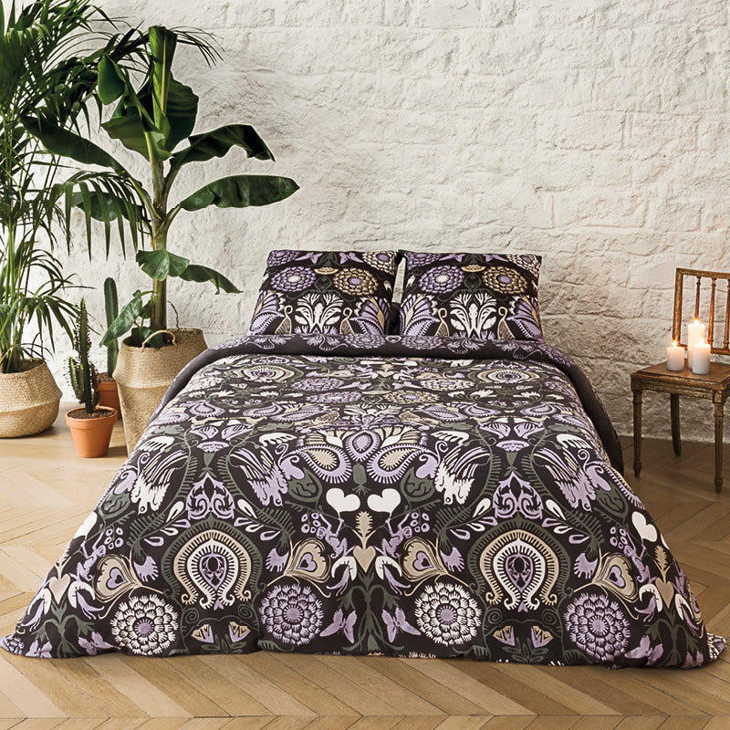 Housse de couette + taie(s) d'oreiller satin de coton - Love Stories prune - CXL by Christian Lacroix Maison