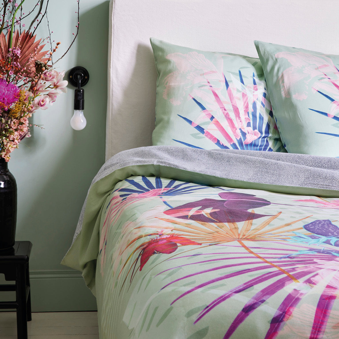 Housse de couette + taie(s) d'oreiller satin de coton - Multico vert Paradiso - CXL by Christian Lacroix Maison