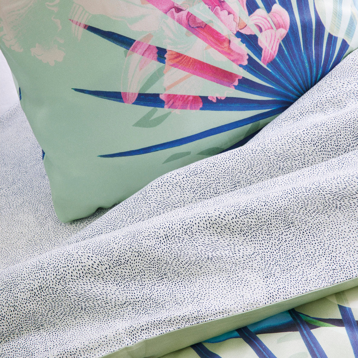 Housse de couette + taie(s) d'oreiller satin de coton - Multico vert Paradiso - CXL by Christian Lacroix Maison