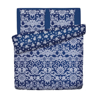 Housse de couette + taie(s) d’oreiller satin de coton - Passementerie bleu - 200 x 220 cm + 2 x (80 x 80 cm)