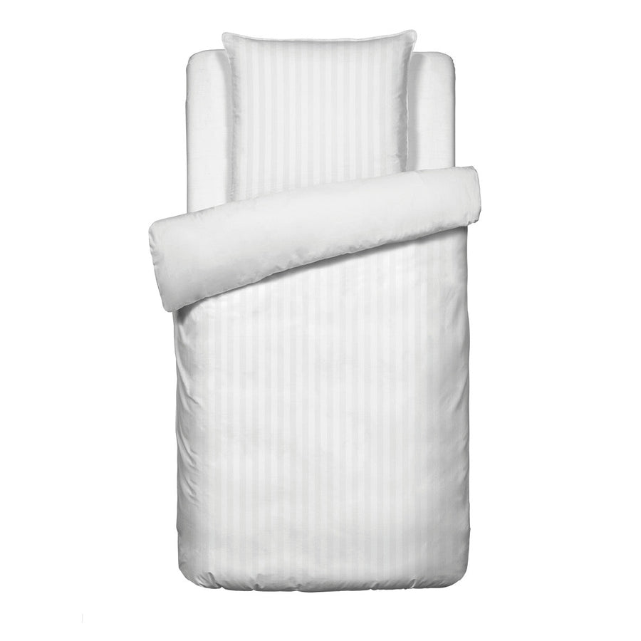 Housse de couette + taie(s) d'oreiller satin de coton - Rayure tissé blanc