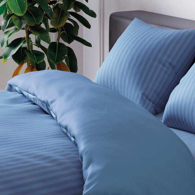 Housse de couette + taie(s) d'oreiller satin de coton - Rayure tissé bleu - CXL by Christian Lacroix Maison