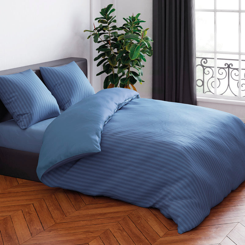 Housse de couette + taie(s) d'oreiller satin de coton - Rayure tissé bleu - CXL by Christian Lacroix Maison