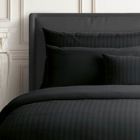 Housse de couette + taie(s) d’oreiller satin de coton rayure tissé dobby - Noir