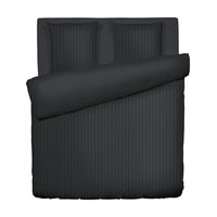 Housse de couette + taie(s) d’oreiller satin de coton rayure tissé dobby - Noir - 200 x 220 cm + 2 x (80 x 80 cm)