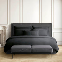 Housse de couette + taie(s) d’oreiller satin de coton rayure tissé dobby - Noir