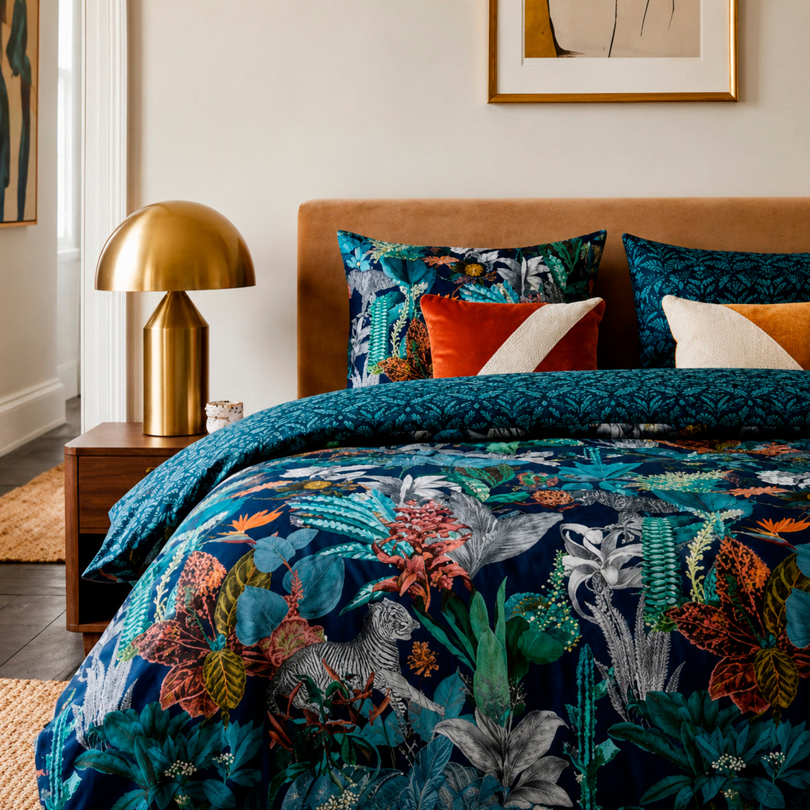 Housse de couette + taie(s) d'oreiller satin de coton - Zanzibar bleu