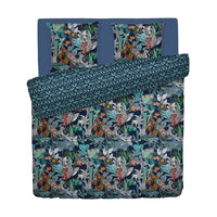 Housse de couette + taie(s) d'oreiller satin de coton - Zanzibar bleu - 200 x 200 cm + 2 x (80 x 80 cm)