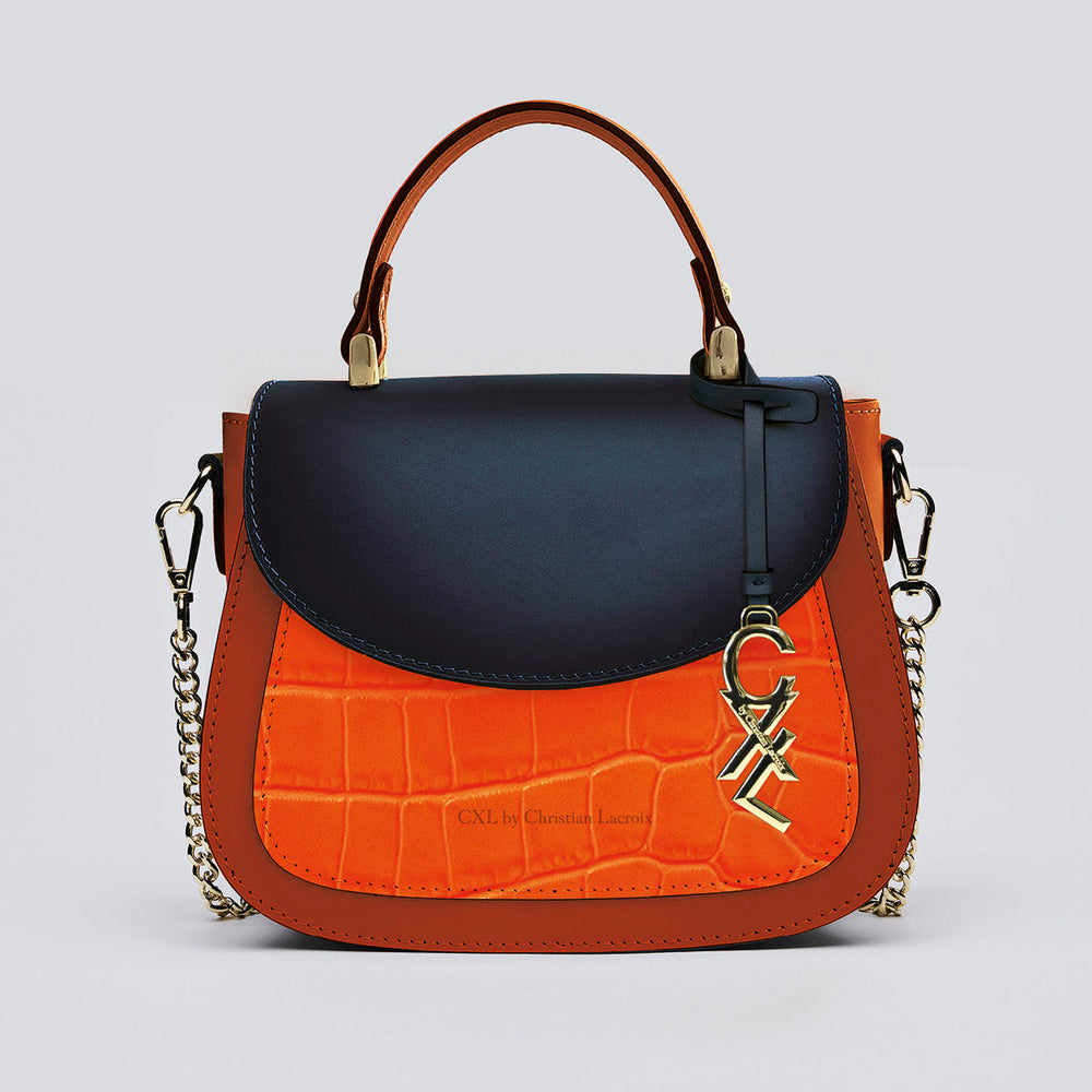 Petit sac à main Haussmann en cuir croco et rabat cuir lisse - CXL by Christian Lacroix Maison