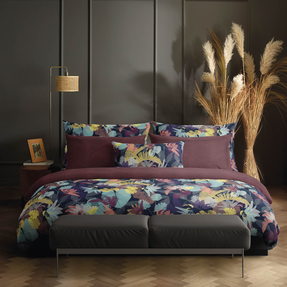 Taie de traversin satin de coton - Areca Prune - CXL by Christian Lacroix Maison