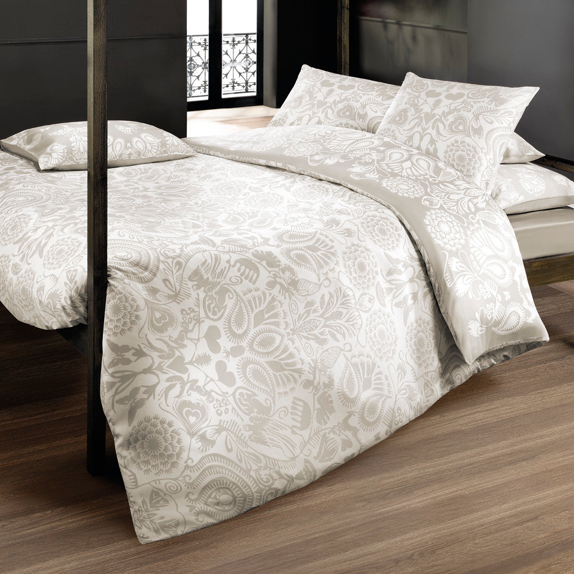 Taie de traversin satin de coton - Love stories Taupe - CXL by Christian Lacroix Maison