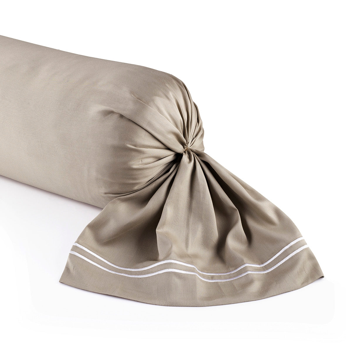 Taie de traversin satin de coton - Nîmes Blanc / Taupe - CXL by Christian Lacroix Maison