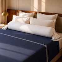 Taie de traversin satin de coton - Nîmes Bleu foncé / Blanc - CXL by Christian Lacroix Maison