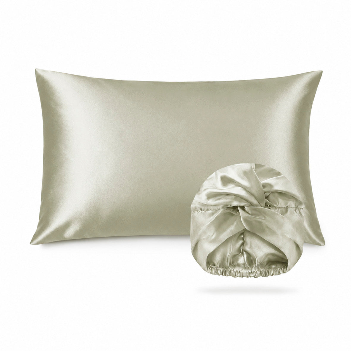 Taie d'oreiller + bonnet de nuit en soie - Brume de soie Vert sauge - CXL by Christian Lacroix Maison