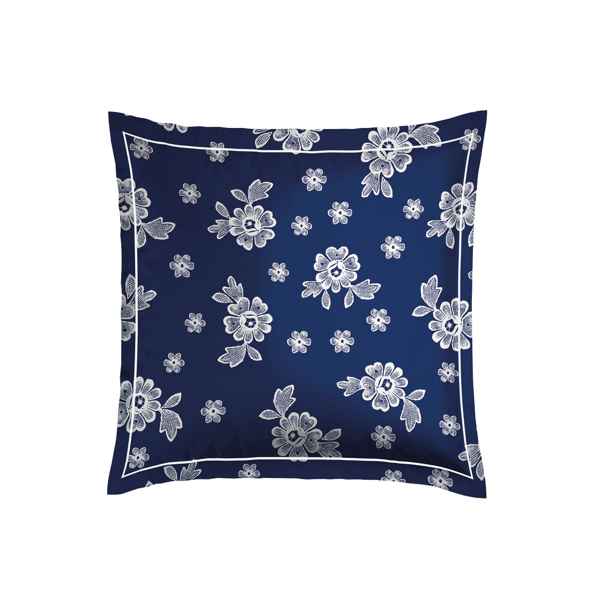 Taie d’oreiller satin de coton - Blossom Bleu foncé - 2 x (63 x 63 cm)