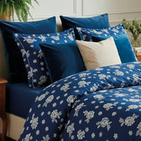 Taie d’oreiller satin de coton - Blossom Bleu foncé