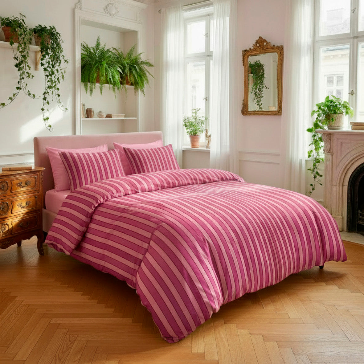 Taie d’oreiller satin de coton - Faisceau Rose