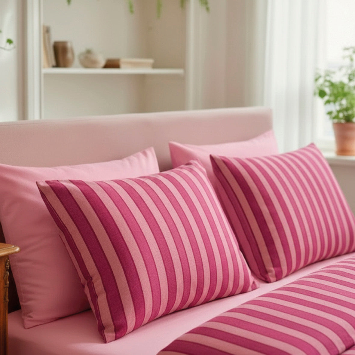 Taie d’oreiller satin de coton - Faisceau Rose